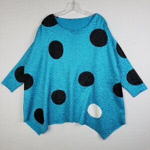 BEREK One White Dot Tunic Top Crinkle Blue Lagenlook Art-to-wear Oversized O/S